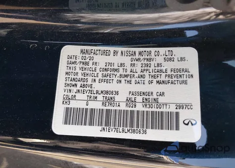 2020 Infiniti Q60 Pure from USA, damaged, VIN JN1EV7EL9LM380636